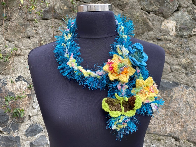 Mother Day Gift, Woman Birthday gift ,Flower Crochet Lariat Scarf, Gift For Her, Crochet Necklace Scarf, Flower Crochet Necklace image 6