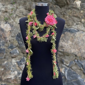 Flower Crochet Lariat Scarf, Lariat Crochet Jewelry, Flower Wrap Scarf, Woman Necklace image 9