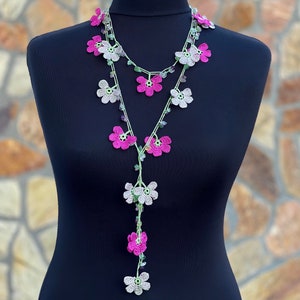 Turkish Oya Necklace, Beaded Necklace, Crochet Strand Oya Necklace Jewelry, Crochet Necklace, Crochet Flower Necklace