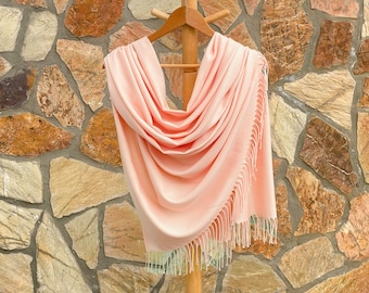 Thick Pashmina Shawl, Bridesmaid Gift, Bridal Wrap, Bridesmaid Shawl, Bridesmaid Proposal, Sunset, Apricot, Peach, Melon Color