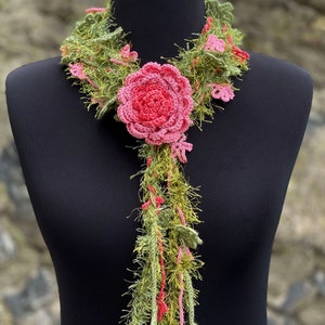 Flower Crochet Lariat Scarf, Lariat Crochet Jewelry, Flower Wrap Scarf, Woman Necklace image 4