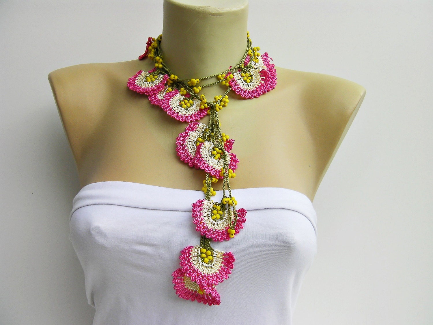 Strand Necklace Crochet Bead Work Necklace Jewelry Crochet | Etsy
