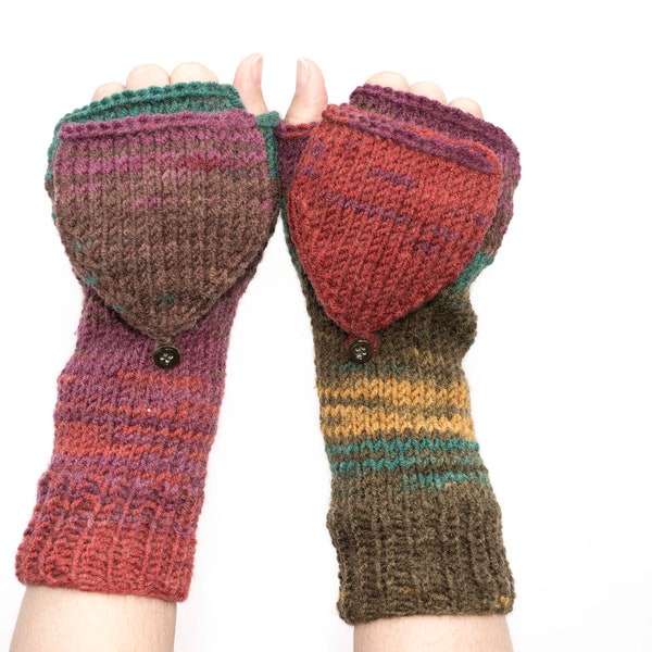 Knit Convertible Mittens Fingerless Gloves In Multi Color