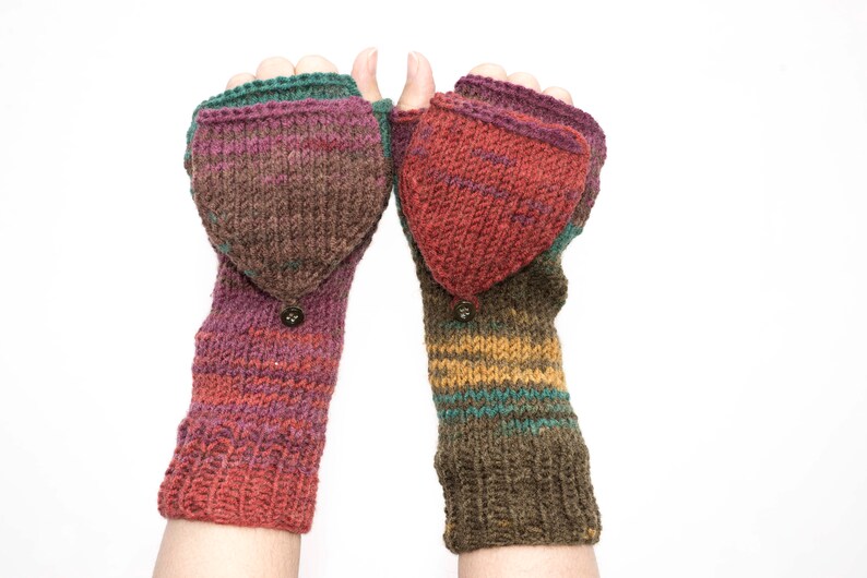 Knit Convertible Mittens Fingerless Gloves in Multi Color Etsy