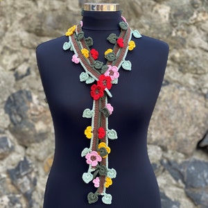 Crochet Lariat Necklace Scarf, Summer Scarf, Cotton Scarf, Colorful Flower Scarf, Woman Scarf image 4