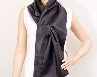 Unisex Lambs Leather Long Scarf - Black - Etsy