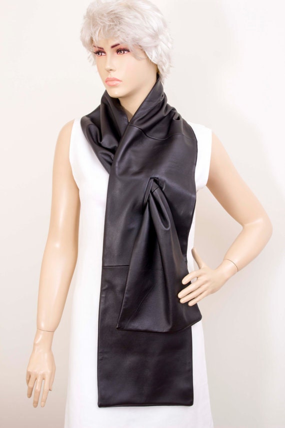 Unisex Lambs Leather Long Scarf - Black - Etsy