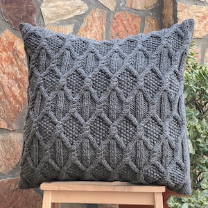 Cable Knit Pillow Cover, Textured Rustic Crochet Pillow Cover, Knit Pillow Cover, Cushion Cover, Smoke image 1