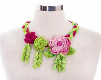 Statement Necklace, Crochet Jewelry, Crochet Bip Necklace, Crochet Necklace, Fiber Necklace