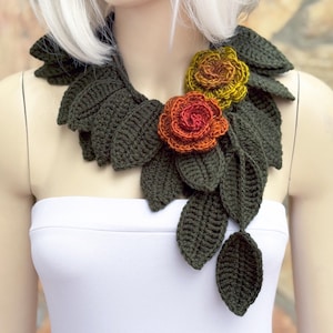 Dark Red Rose, Crochet Flower Jewelry, With 2 Removable Crochet, Flowers Brooch, Crochet Necklace