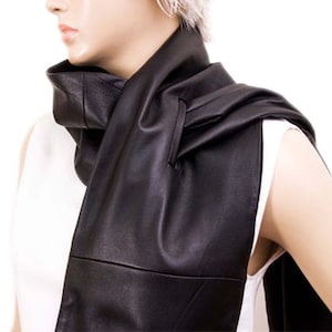 Unisex Men Scarf, Genuine Lambs Leather Unisex Long Scarf In Black