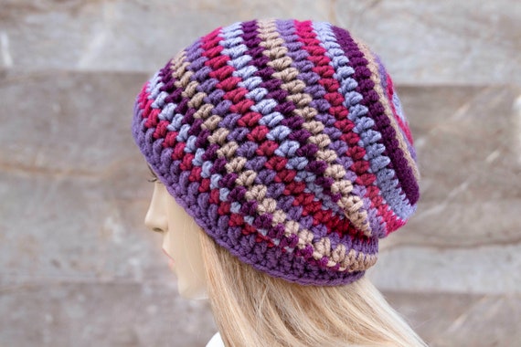 SALE Clearance Sale, Hat Winter Slouchy, Crochet Striped Woman Beanie -   Canada