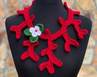 Christmas Jewelry, Christmas Crochet, Necklace Crochet Jewelry, Crochet Necklace, Red