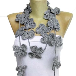Scarf Crochet Lariat, Flower Scarf, Crochet Jewelry, Spring Scarf, Winter Scarf