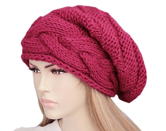 Beanie Hat Winter Slouchy Oversize Knit Hat For Woman In Cherry - COLOR OPTION  AVAILABLE