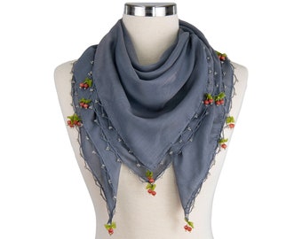 Gray Scarf, Woman's Summer Scarf, Turkish Oya Scarf, Yazma Scarf