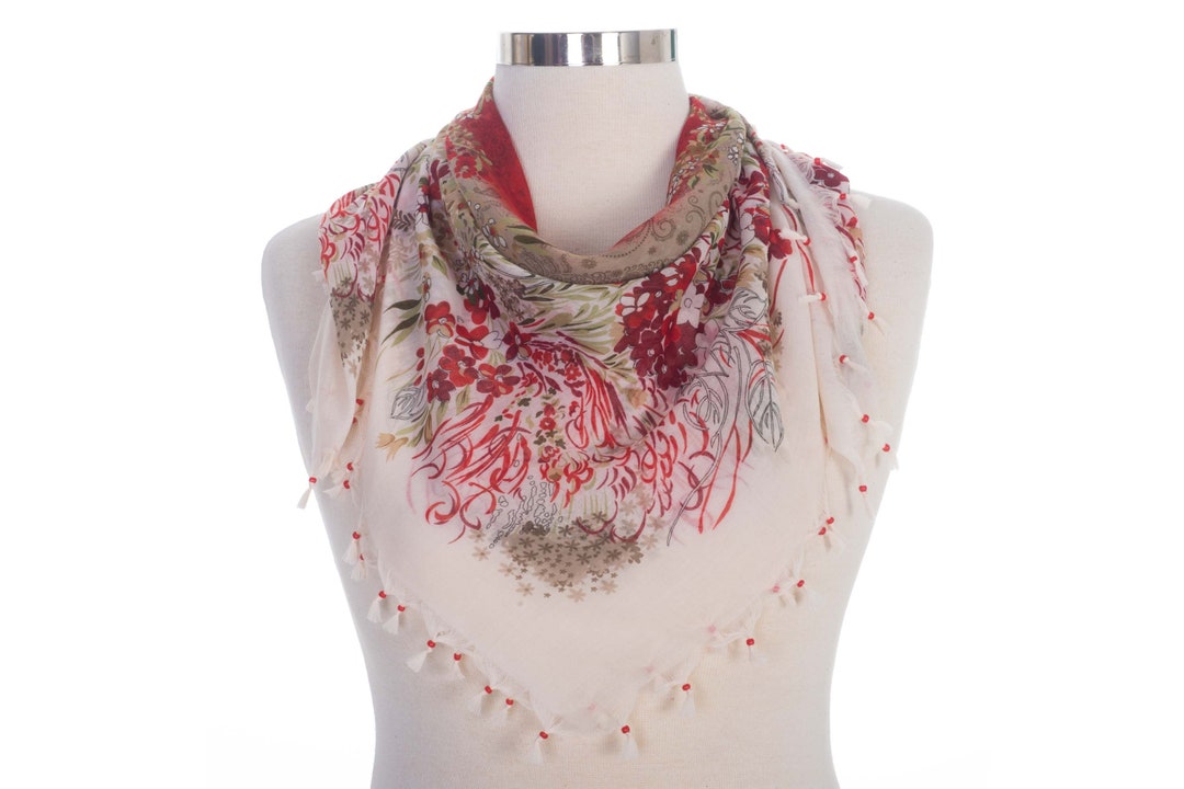 Cotton Tassel Scarf, Woman Summer Scarf, Square Shape Etsy