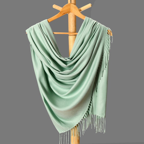 Chal grueso de Pashmina, regalo de dama de honor, envoltura nupcial, chal de dama de honor, propuesta de dama de honor, verde laurel, verde espárrago, verde salvia