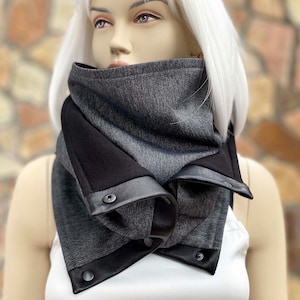 Unisex Infinity Scarf, Men Scarf, Scarf With Snaps, Winter Scarf, Neck Warmer Scarf, Gray, Black, Smoky Color