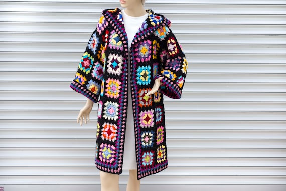 black granny square coat