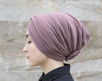 Turban dla kobiet, czapka turban z kokardą, snood turban, w kolorze malwy, stara róża