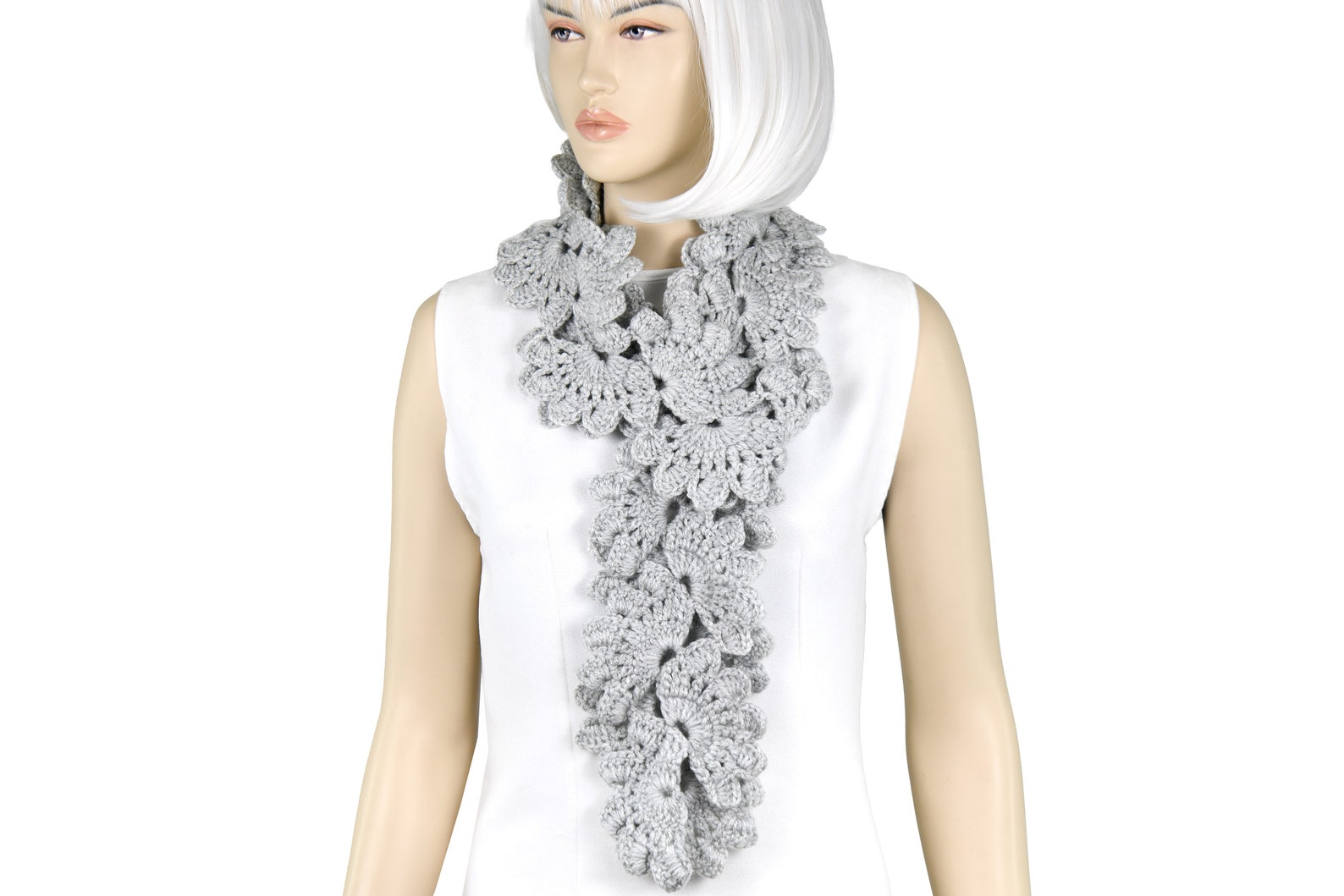 Crochet Scarf Long Crochet Scarf Woman Scarf With Removable Etsy