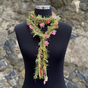 Flower Crochet Lariat Scarf, Lariat Crochet Jewelry, Flower Wrap Scarf, Woman Necklace image 8