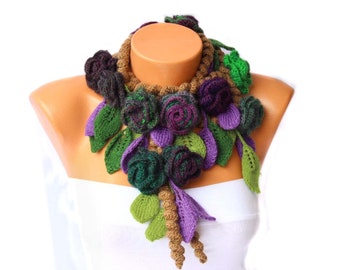 Crochet Lariat, Flower Scarf