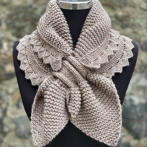 Woman Neck Ascot, Knit Bow Neck Warmer, Knit Bow Scarf, Chunky Scarf, Bow Scarf, Ascot Neck Warmer Plain, Beige Color
