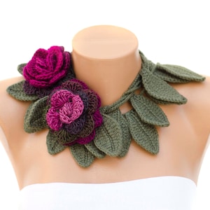Crochet Floral Scarf With 2 Removable