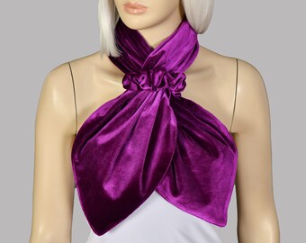 Violet Purple Ascot Keyhole Scarf Velvet, Smooth Glamorous Velvet Woman Neck Warmer - COLOR OPTION