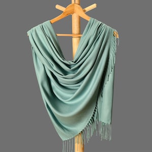 Thick Pashmina Shawl, Bridesmaid Gift, Bridal Wrap, Wedding Scarf, Bridesmaid Shawl, Bridal shower favors, Dark Celadon