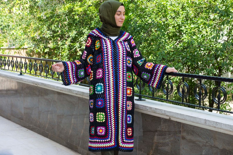 XXL Hooded Granny Square Crochet Cardigan Festival Cardigan | Etsy
