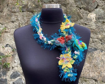 Flower Crochet Lariat Scarf, Gift For Her, Crochet Necklace Scarf, Flower Crochet Necklace