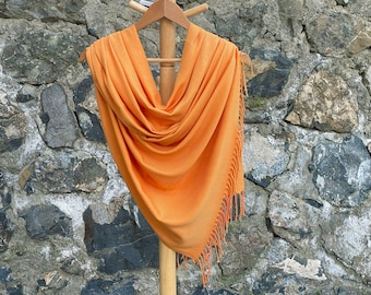 Thick Pashmina Shawl, Bridesmaid Gift, Bridal Wrap, Wedding Scarf, Bridesmaid Shawl, Bridal Shower Favors, Petal, Orange Peel