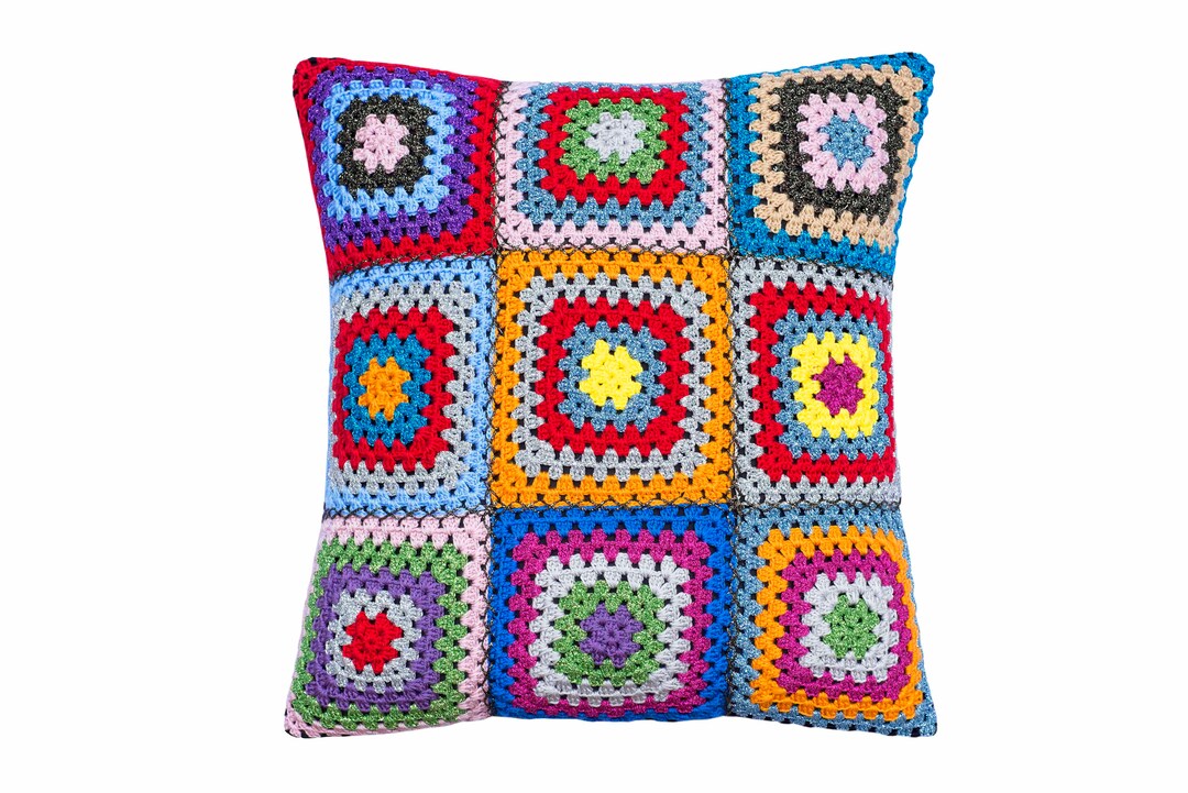 Granny Square Crochet Pillow Cover, Cushion Cover, Colorfull Etsy
