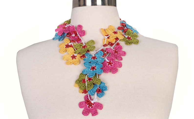 Colorful Summer Necklace, Beaded Crochet Jewelry, Crochet Pendant, Crochet Necklace, With Beads image 6