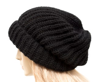 Winter Knit Hat, Mohair Baggy Slouchy Beanie, Oversize Beanie Hat In Black - COLOR OPTION AVAILABLE