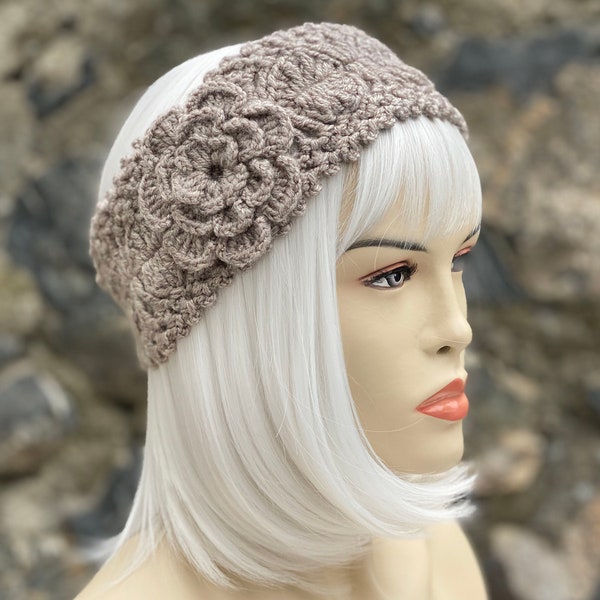 Crochet Headband With Flower, Ear Warmer Headband, Winter Headband, Women Knit Warm Headband, Knit Headband