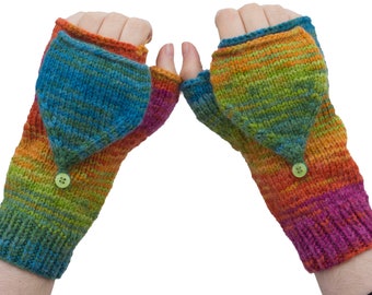 Knit Convertible Mittens Fingerless Gloves In Multi Color