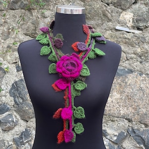 Crochet Necklace Scarf, Crochet Lariat Scarf, Crochet Jewelry Scarf