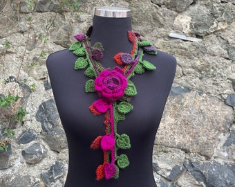 Crochet Necklace Scarf, Crochet Lariat Scarf, Crochet Jewelry Scarf