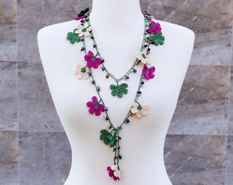 Beaded Necklace, Turkish Oya Necklace With Kindly Natural Stones - Crochet Strand Necklace Jewelry