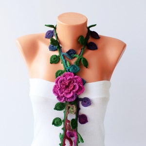 Crochet Necklace Scarf, Crochet Lariat Scarf, Crochet Jewelry Scarf - Etsy