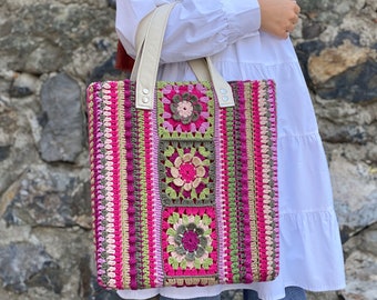 Tote Bag, Granny Square Crochet Bag, Crochet Bag, Shoulder Bag