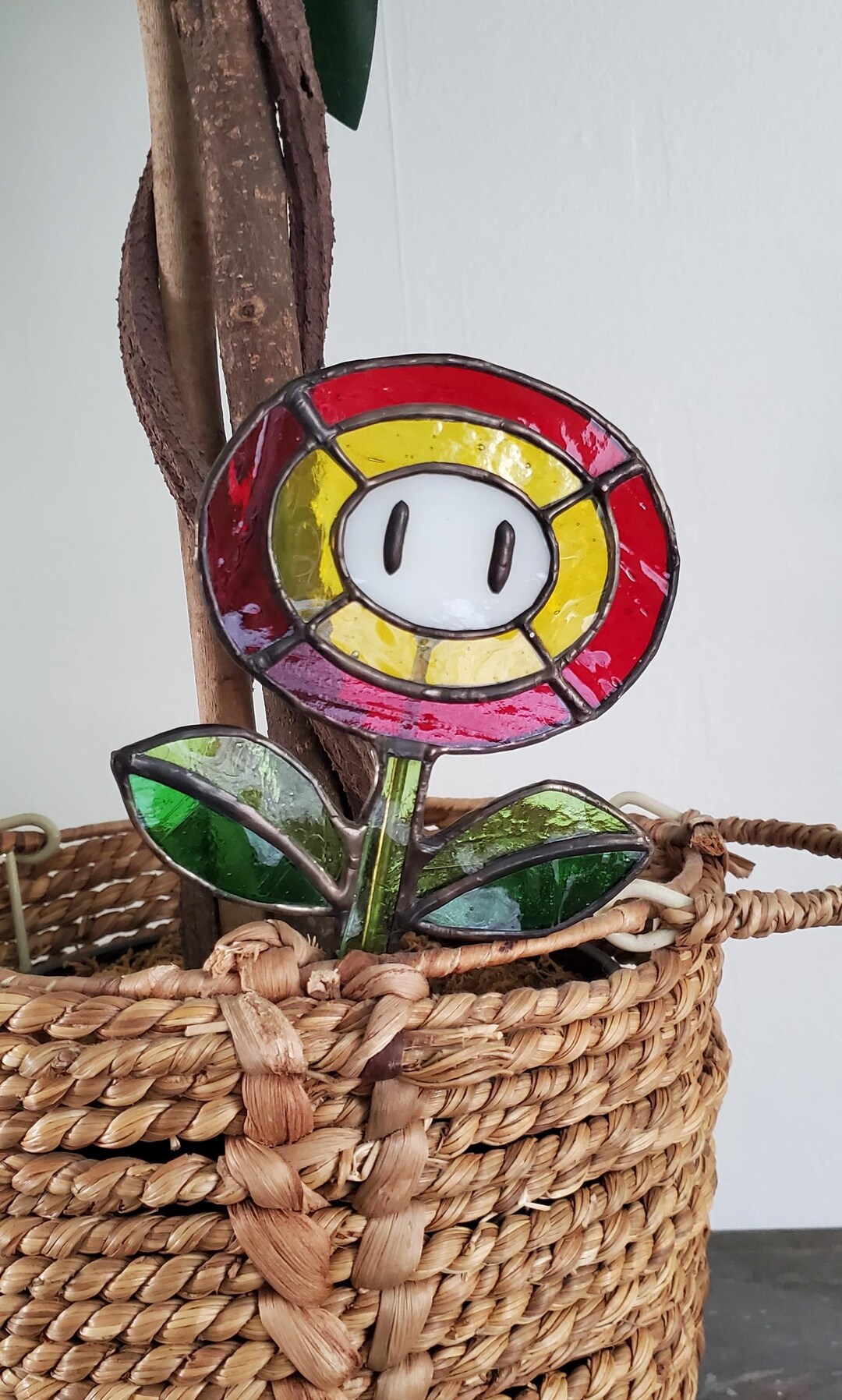 Mario Fire Flower Decorative Stained Glass Plant Stake