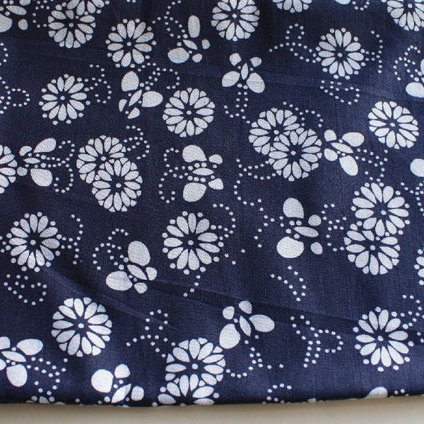 Medium Weight Cotton Navy White Flower Print Fabric