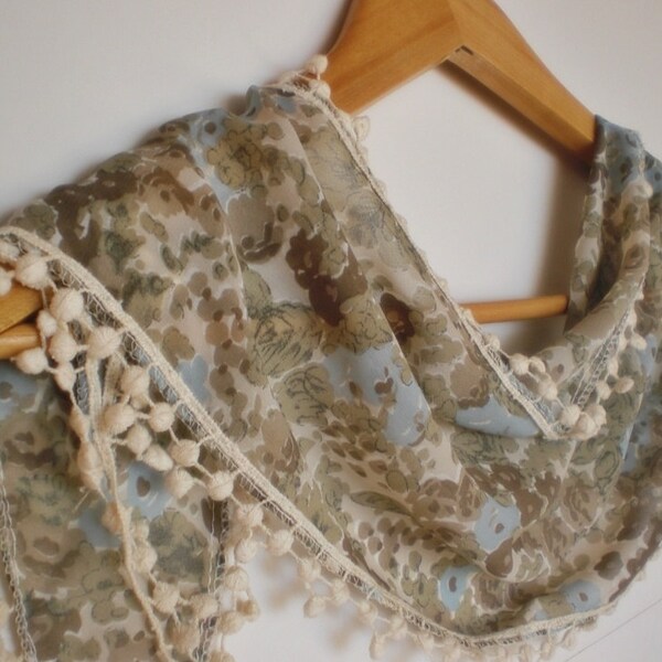 New... Multicolor Scarf- light blue-cream-ivory