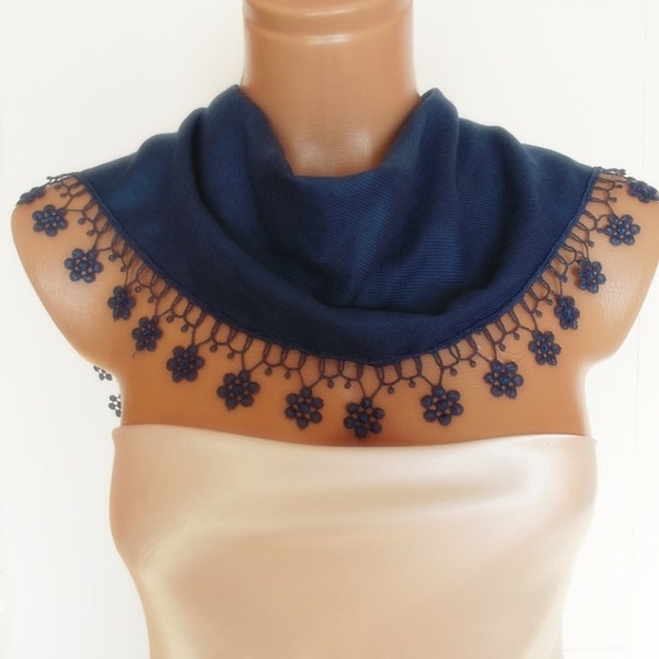 BIG DISCOUNT New Design Pashmina scarf with lace Prussian blue sky blue