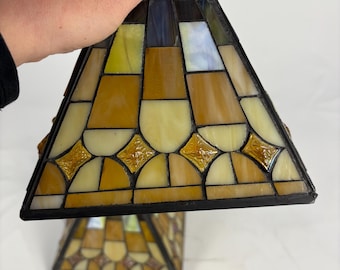 Kichler 65172 Tiffany Style Stained Glass Mini Pendant Shade Pair Heavy Art Deco Mission